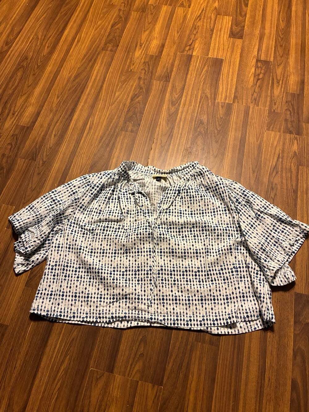 Universal Thread Flowy Elbow Sleeve Popover Blouse Womens X-Small Blue/White